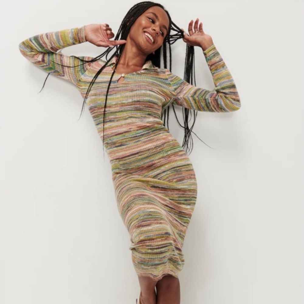 Rainbow space dye wool blend 70s vibe maxi dress size small NWT